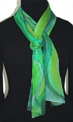 Green Fairy Hand Painted Silk Scarf in Green and Emerald - 1