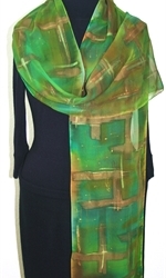 Mystic Woods Hand Painted Silk Scarf in Green and Brown - 3