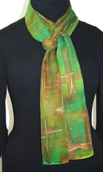 Mystic Woods Hand Painted Silk Scarf in Green and Brown - 2