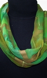 Mystic Woods Hand Painted Silk Scarf in Green and Brown - 1
