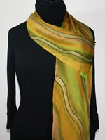 Olive Valley Hand Painted Silk Scarf - size 8x52 in Terracotta and Chartreuse