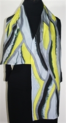 Winter Morning Hand Painted Silk Scarf - size 11x59 in Gray, Yellow and Black