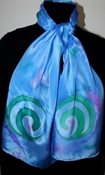 Blue Silk Scarf with Green Spirals