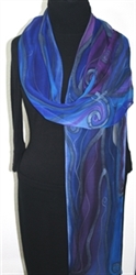 Passion Storm Hand Painted Silk Scarf - size EXTRA LONG 11x86 in Blue and Purple