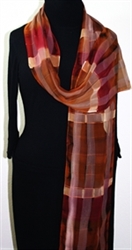Autumn Crossroads Hand Painted Silk Scarf - size EXTRA LONG 11x87 in Brown and Tan