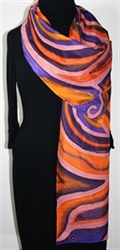 Sunset Reef Hand Painted Silk Scarf - size 14x70 in Orange and Purple 