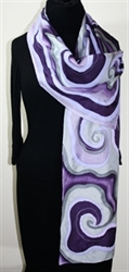 Fading Daydreams Hand Painted Silk Scarf - size 14x70 in Purple, Aubergine and Gray