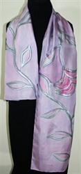 Glistening Dawn Hand Painted Silk Scarf - size 14x70 in Silver Pink