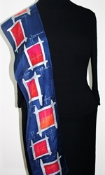 Hand Painted Silk Scarf Night Dance in Navy Blue and Red - 4