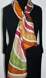 Harvest Rainbow Hand Painted Silk Scarf  in Brown, Burgundy and Green - 2