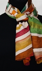Harvest Rainbow Hand Painted Silk Scarf  in Brown, Burgundy and Green - 1