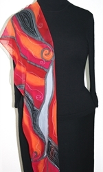 Whispering Winds Hand Painted Silk Scarf in Red, Gray and Black - 4