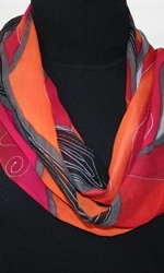 Whispering Winds Hand Painted Silk Scarf in Red, Gray and Black - 1