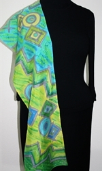 Lime Light Hand Painted Silk Scarf in Lime and Green - 4