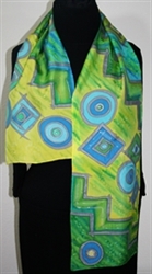 Lime Light Hand Painted Silk Scarf - size 11x59 in Lime and Green 