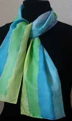 Blue-and-Green Stripes Silk Scarf