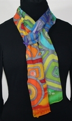 Retro Revamped Hand Painted Silk Scarf in Red, Blue and Green- 2