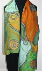Autumn Weave Hand Painted Silk Scarf in Terracotta and Green - 4