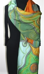 Autumn Weave Hand Painted Silk Scarf in Terracotta and Green - 3