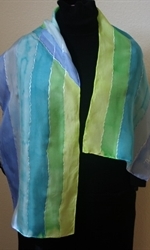 Blue-and-Green Stripes Silk Scarf 2