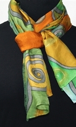 Autumn Weave Hand Painted Silk Scarf in Terracotta and Green - 2