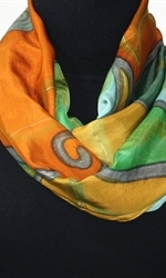 Autumn Weave Hand Painted Silk Scarf in Terracotta and Green - 1