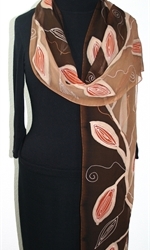 Coffee Tree Hand Painted Silk Scarf in Tan, Chocolate and Brown - 3