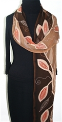 Coffee Tree Hand Painted Silk Scarf in Tan, Chocolate and Brown - size EXTRA LONG 11x86 