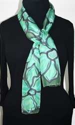 Tea Garden Hand Painted Silk Scarf in Olive and Moss Green - 2
