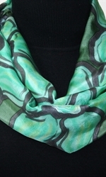 Tea Garden Hand Painted Silk Scarf in Olive and Moss Green - 1