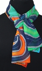 Ocean Spirit Hand Painted Silk Scarf in Turquoise, Teal and Orange - 2