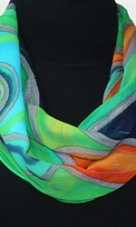 Ocean Spirit Hand Painted Silk Scarf in Turquoise, Teal and Orange - 1