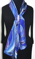 Sea Lover Hand Painted Silk Scarf in Blue and Purple -2