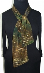 Golden Rain Hand Painted Silk Scarf in Dark Brown and Dark Green - 2
