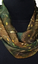 Golden Rain Hand Painted Silk Scarf in Dark Brown and Dark Green - 1