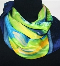 After the Rain Hand Painted Silk Scarf in Blue, Yellow and Green