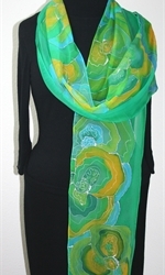 Hand Painted Silk Scarf Green Memories in Green, Yellow and Turquoise - 3