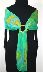 Hand Painted Silk Scarf Green Memories in Green, Yellow and Turquoise - 2