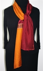 Golden Cabernet Hand Painted Silk Scarf in Cabernet Red and Golden Terracotta -2