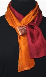 Golden Cabernet Hand Painted Silk Scarf in Cabernet Red and Golden Terracotta -1