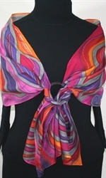 Magic Art Hand Painted Silk Scarf in Pink, Purple and Red - 2