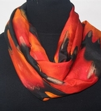 Flowing Lava Hand Painted Silk Scarf in Red, Orange and Black