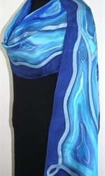 Winter Rivers Hand Painted Silk Scarf in Blue and Turquoise - 3