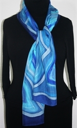 Winter Rivers Hand Painted Silk Scarf in Blue and Turquoise - 2