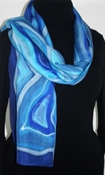Winter Rivers Hand Painted Silk Scarf in Blue and Turquoise - 1