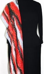Stormy Sunset Hand Painted Silk Scarf in Red, Gray and Black - 4