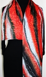 Stormy Sunset Hand Painted Silk Scarf in Red, Gray and Black - 3