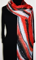 Stormy Sunset Hand Painted Silk Scarf in Red, Gray and Black - 2