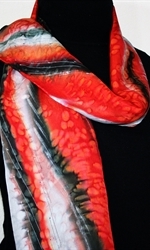 Stormy Sunset Hand Painted Silk Scarf in Red, Gray and Black - 1