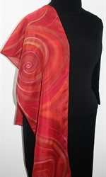 Red Swirls Hand Painted Silk Scarf in Red & Terracotta -4